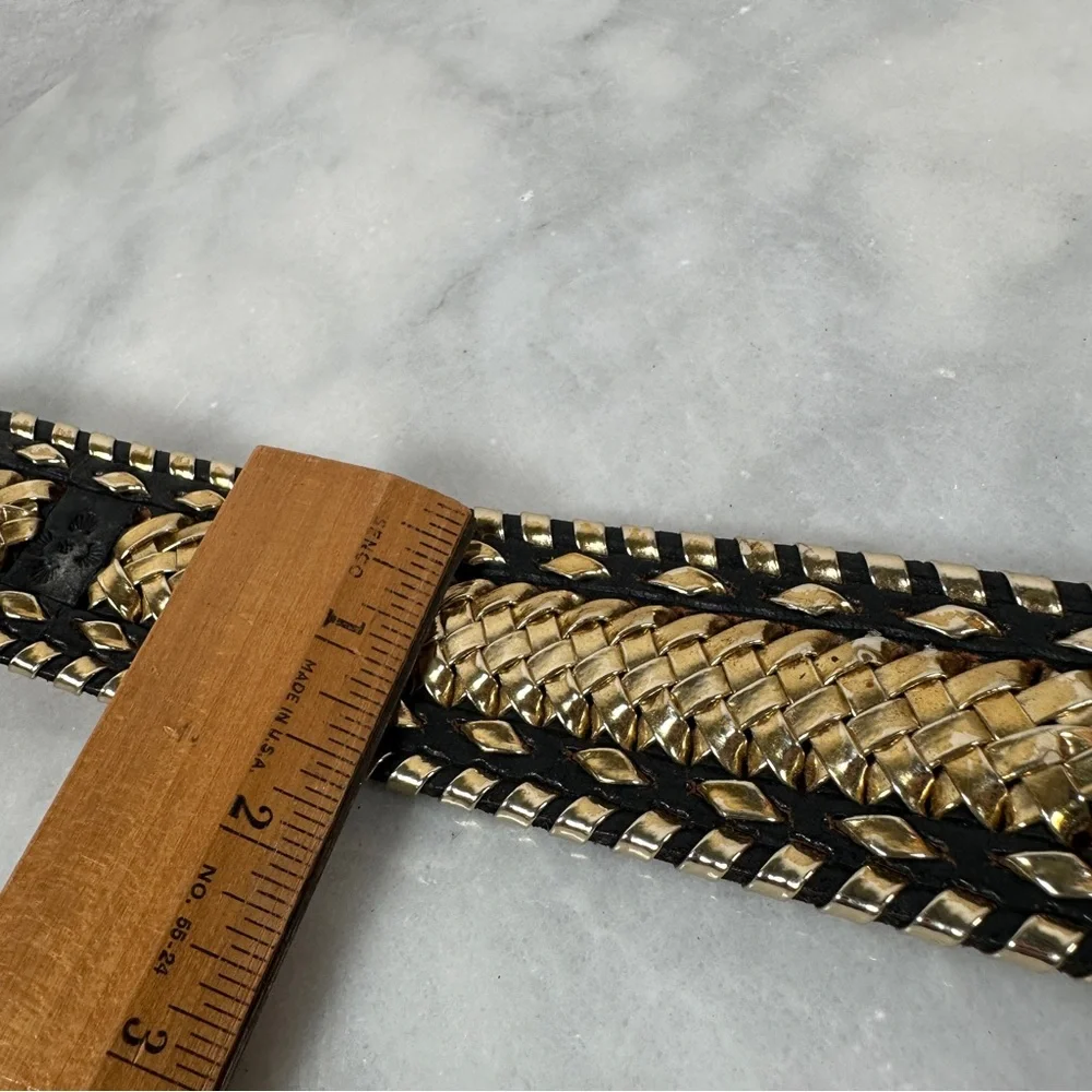 Vintage western Black and‎ Gold Woven leather Belt metallic